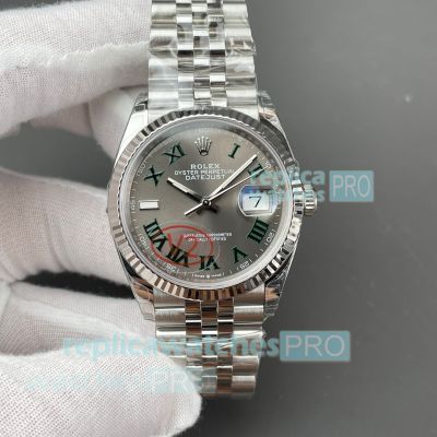 Swiss Clone Rolex Datejust 36mm Stainless Steel Jubilee Watch with Green Roman Dial 